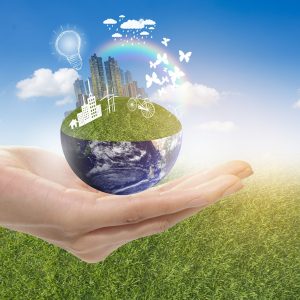 Hand hold green city, Save earth concept,Elements of images furnished by NASA